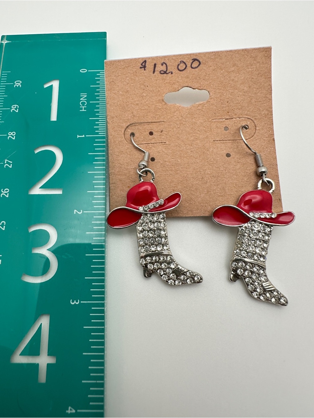 Red Cowboy Hat & Rhinestone Boot Dangle Earrings - Picture 4 of 6